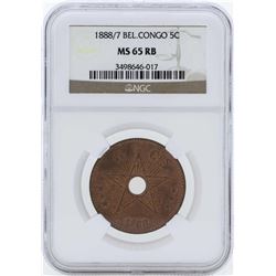 1888/7 Belgian Congo 5 Centimes Coin NGC MS65RB
