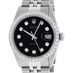 Rolex Mens Stainless Steel Black Diamond 36MM Datejust Wristwatch