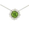 Image 5 : 18K White Gold 16" 3.12 ctw F VS Diamond Cushion Peridot Flower Cluster Necklace