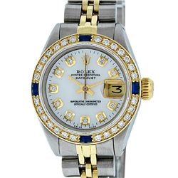 Rolex Ladies 2 Tone MOP Diamond & Sapphire Datejust Wristwatch