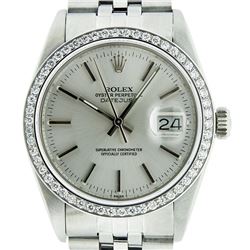 Rolex Mens Stainless Steel Silver Diamond 36MM Datejust Wristwatch