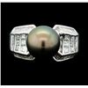 Image 2 : 1.49 ctw Diamond and Black Pearl Ring - Palladium