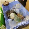 Image 2 : BLUE BIN OF DECANTERS CANNISTERS, GLASSES, AND MCM ICE BUCKET AND BOWL SET