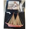 Image 2 : VINTAGE WATER COLOR ENAMELED PICTURE FRAME AND STRING ART SHIP
