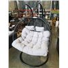 Image 2 : BRAND NEW OUTDOOR RATTAN FOLDABLE DOUBLE HANGING CHAIR W/ LIGHT GREY CUSHIONS - RETAIL $1299