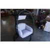 Image 2 : BRAND NEW OUTDOOR MODERN FOLDABLE HANGING CHAIR W/ GREY CUSHIONS - RETAIL $949 AND RATED FOR 300LBS