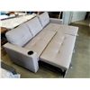 Image 8 : BRAND NEW GREY FABRIC SECTIONAL SOFA, WITH PULL OUT BED, AND STORAGE CHAISE, NEW IN BOX, RETAIL $189