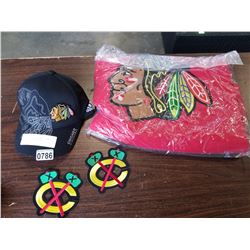 NEW CHICAGO BLACKHAWKS JERSEY, HAT AND JERSEY PATCHES - RETAIL $225