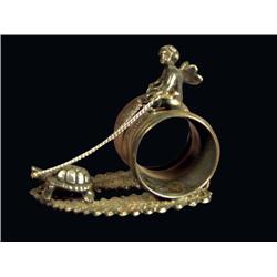 Silver Plate Napkin Ring, Cherub/Turtle