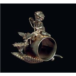 Silver Plate Napkin Ring, Cherub/Flower