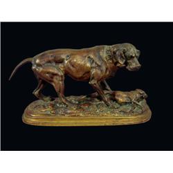 Bronze Dog with Rabbit