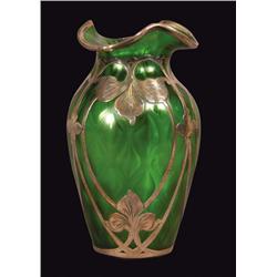 Silver Overlay Green Glass Vase