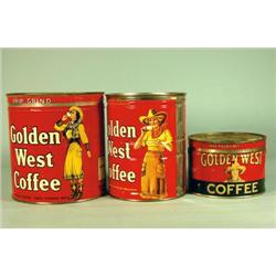 Three Golden West Coffee Tins