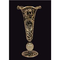 Silver Overlay Black Glass Vase