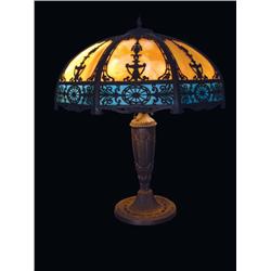 Slag Glass Metal Overlay Lamp