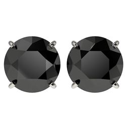 4 ctw Fancy Black Diamond Solitaire Stud Earrings 10k White Gold