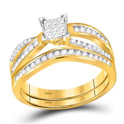 14kt Yellow Gold Womens Princess Diamond Bridal Wedding Engagement Ring Band Set 1/2 Cttw