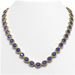 45.93 ctw Sapphire & Diamond Micro Pave Halo Necklace 10k Yellow Gold