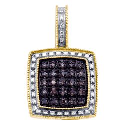 Yellow-tone Sterling Silver Womens Round Brown Diamond Square Cluster Pendant 1/5 Cttw