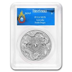 2019 Australia 1 oz Silver Double Dragon MS-70 PCGS (FS)