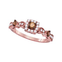 14kt Rose Gold Womens Round Brown Diamond Solitaire Bridal Wedding Engagement Ring 1/2 Cttw