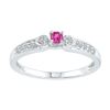 Image 1 : Sterling Silver Womens Round Lab-Created Pink Sapphire Solitaire Ring 1/4 Cttw