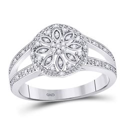 Sterling Silver Womens Round Diamond Flower Cluster Ring 1/10 Cttw