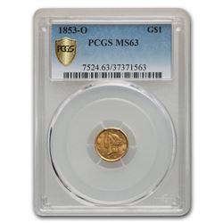 1853-O $1 Liberty Head Gold MS-63 PCGS