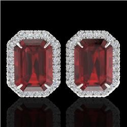 12 ctw Garnet & Micro Pave VS/SI Diamond Earrings 18k White Gold