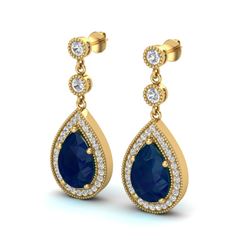 6 ctw Sapphire & Micro Pave VS/SI Diamond Earrings 18k Yellow Gold