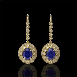 9.25 ctw Certified Sapphire & Diamond Victorian Earrings 14K Yellow Gold