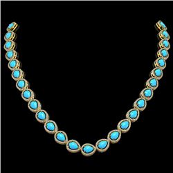 29.73 ctw Turquoise & Diamond Micro Pave Halo Necklace 10k Yellow Gold