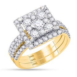 14kt Yellow Gold Womens Round Diamond Square Bridal Wedding Engagement Ring Set 2.00 Cttw