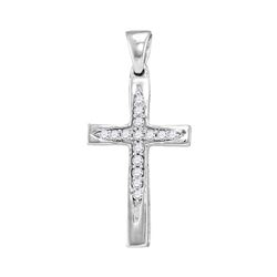 10kt White Gold Womens Round Diamond Cross Pendant 1/10 Cttw