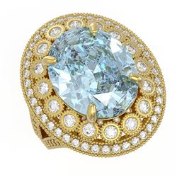 16.82 ctw Certified Sky Topaz & Diamond Victorian Ring 14K Yellow Gold
