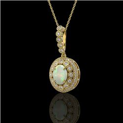 3.9 ctw Certified Opal & Diamond Victorian Necklace 14K Yellow Gold