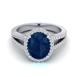 3 ctw Sapphire & Micro Pave VS/SI Diamond Halo Ring 18k White Gold