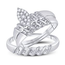 10kt White Gold His & Hers Round Diamond Cluster Matching Bridal Wedding Ring Band Set 1/8 Cttw