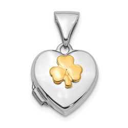 14k White Gold w/ Yellow Gold Clover Heart Locket Pendant - 16 mm