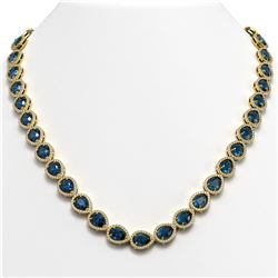 35.13 ctw London Topaz & Diamond Micro Pave Halo Necklace 10k Yellow Gold