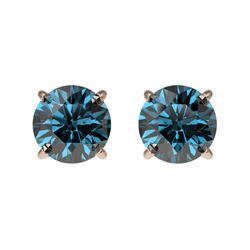 1 ctw Certified Intense Blue Diamond Stud Earrings 10k Rose Gold