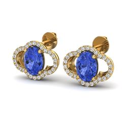 3.50 ctw Tanzanite & Micro Pave VS/SI Diamond Earrings 10k Yellow Gold