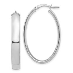 14k White Gold Oval Hoop Earrings - 5x22 mm