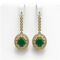 9.25 ctw Certified Emerald & Diamond Victorian Earrings 14K Yellow Gold