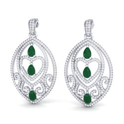 7 ctw Emerald & Micro Pave VS/SI Diamond Heart Earrings 18k White Gold