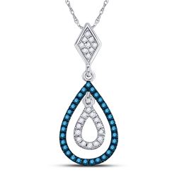 10kt White Gold Womens Round Blue Color Enhanced Diamond Teardrop Pendant 1/5 Cttw