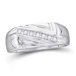 10kt White Gold Mens Round Diamond Diagonal Row Wedding Band Ring 1/8 Cttw