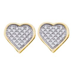Yellow-tone Sterling Silver Womens Round Diamond Heart Cluster Stud Earrings 1/6 Cttw