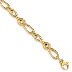 14k Yellow Gold Polished & Grooved Fancy Link Bracelet - 8 in.