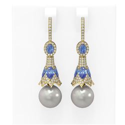 6.82 ctw Tanzanite & Diamond Earrings 18K Yellow Gold